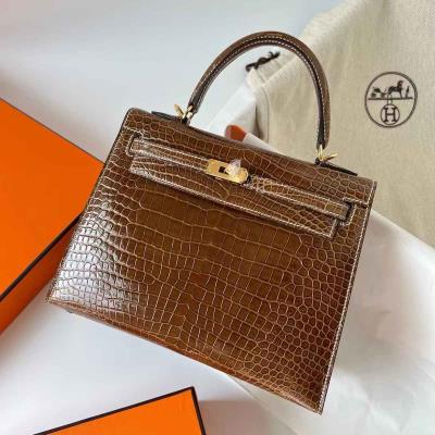 cheap quality Hermes Kelly 25 Porosus shiny Miel Crocodile GHW